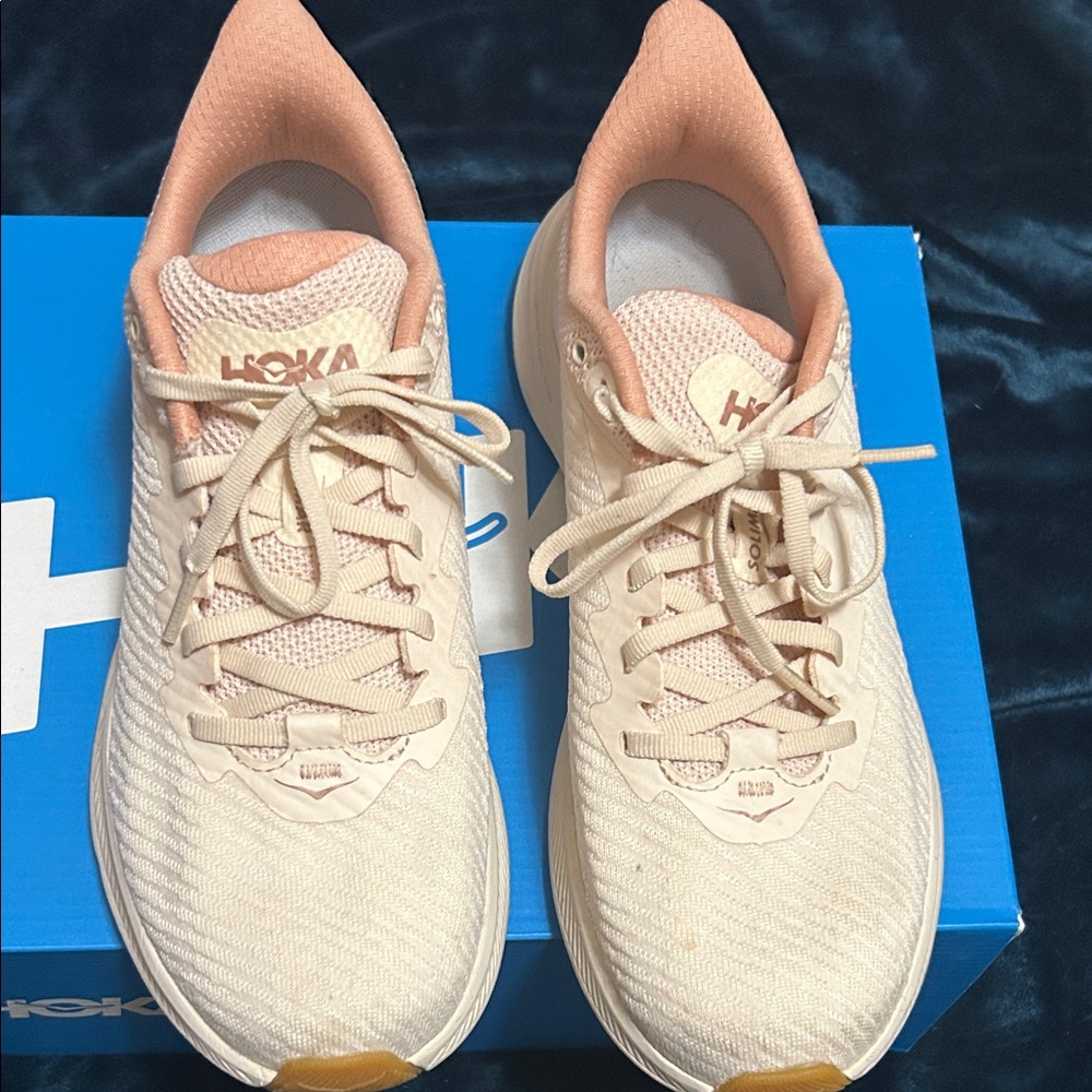 Hoka Women's Cream and Peach Sneakers